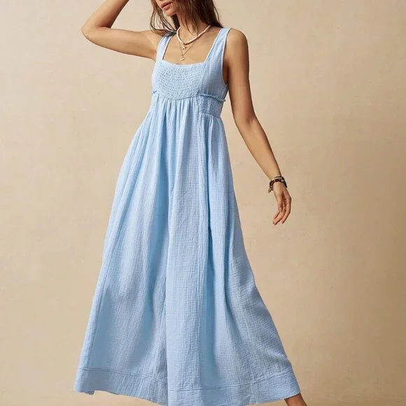 Baby Blue Casual Women's Wide Strap Loose Jumpsuit - Picture 6 of 7